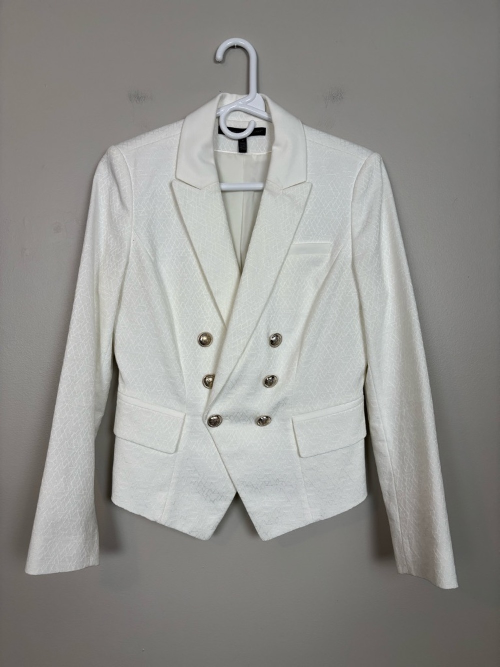 White House Black Market Double Breasted Lined Gold Toned Button Blazer Ivory 4